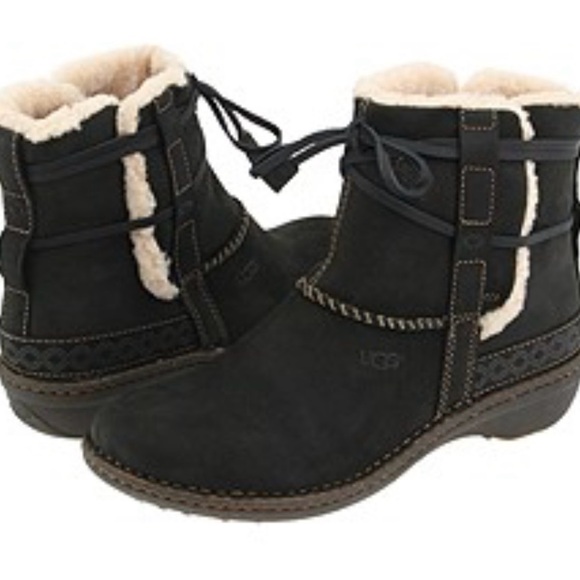UGG Shoes - UGG Black Cove Suede Ankle Booties with Shearling Trim